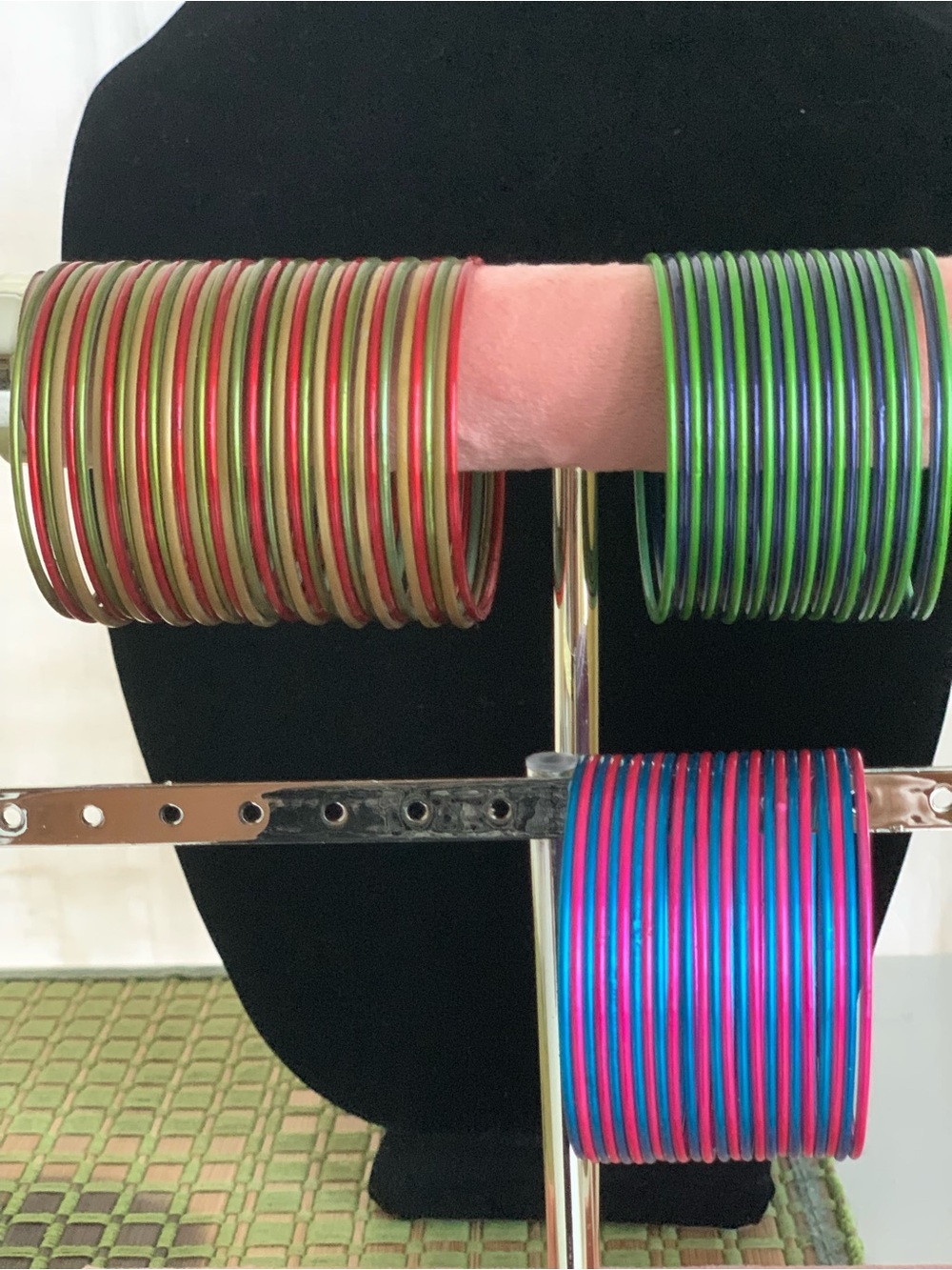 Metal Bracelets 3 Sets - Pink, Green, Blue-NEW in pkg